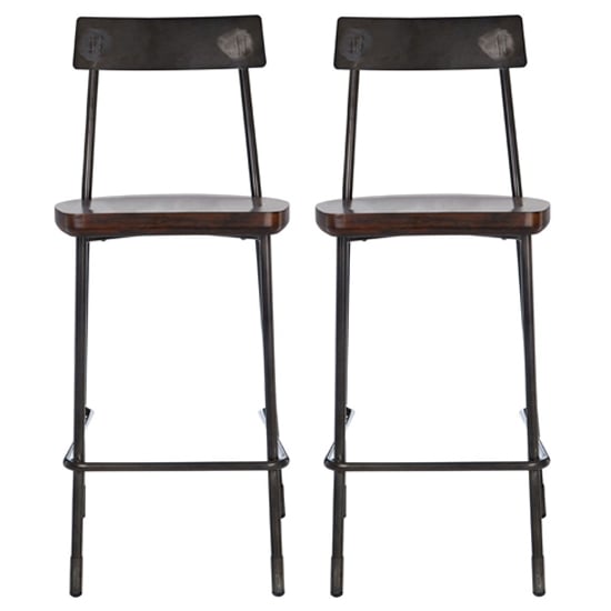Product photograph of Kekoun Walnut Wooden Bar Stools With Black Frame In A Pair from Furniture in Fashion